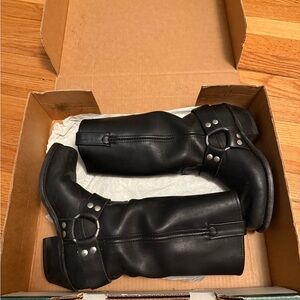 Double h black leather boots